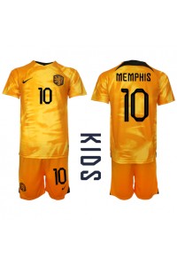 Alankomaat Memphis Depay #10 Jalkapallovaatteet Lasten Kotipeliasu MM-kisat 2022 Lyhythihainen (+ Lyhyet housut)